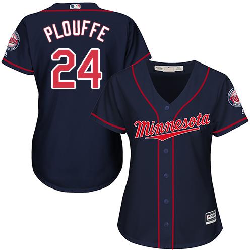 Twins #24 Trevor Plouffe Navy Blue Alternate Women's Stitched MLB Jersey - Click Image to Close